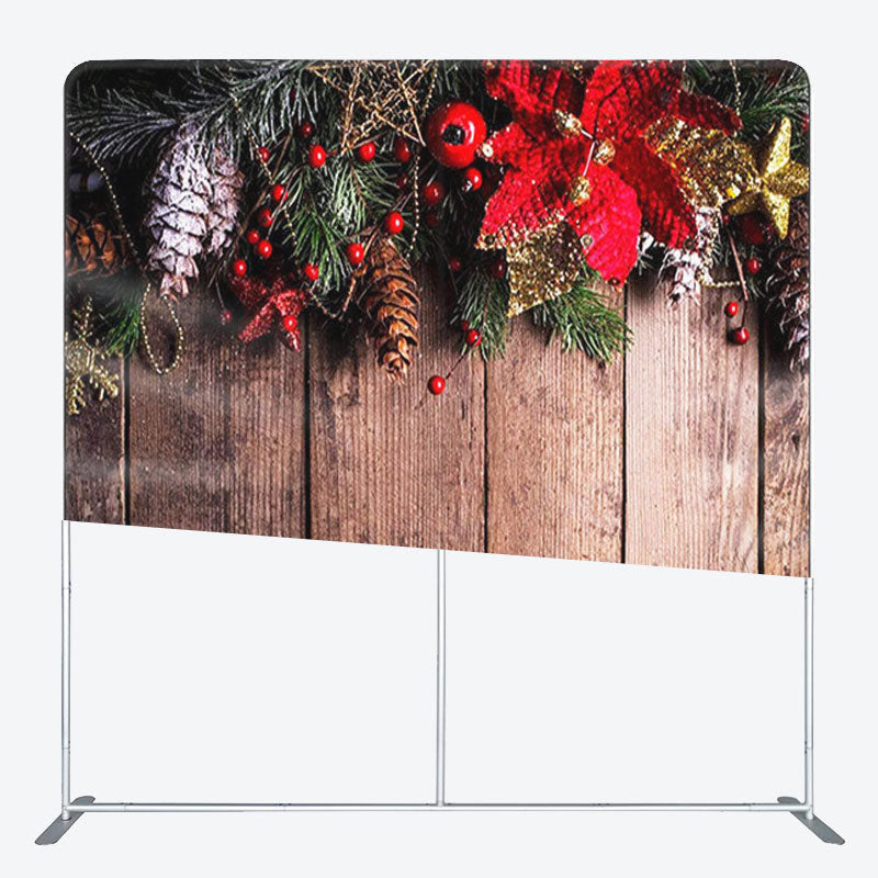 Aperturee - Aperturee Pinecone Flower Wooden Board Christmas Backdrop