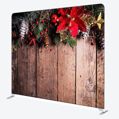 Aperturee - Aperturee Pinecone Flower Wooden Board Christmas Backdrop