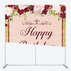 Aperturee - Aperturee Pink And Red Rose Gold Fabric Backdrop Cover for Birthday