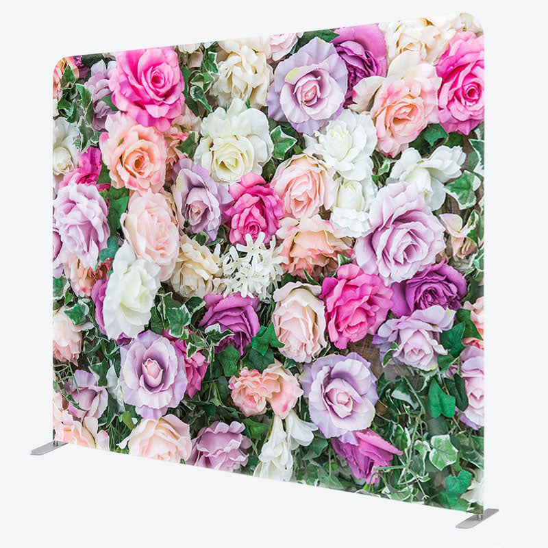 Aperturee - Aperturee Pink And White Flower Fabric Backdrop Cover for Birthday