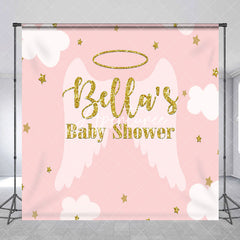 Aperturee - Aperturee Pink Angel Wing Stars Custom Baby Shower Backdrop