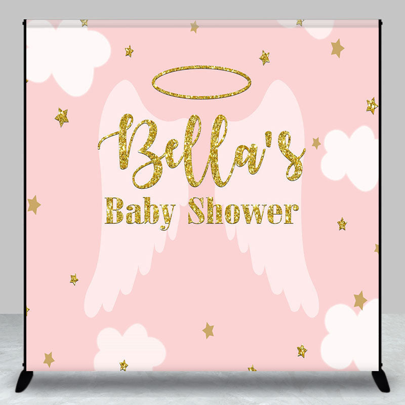 Aperturee - Aperturee Pink Angel Wing Stars Custom Baby Shower Backdrop