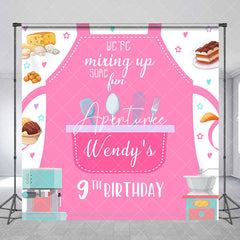 Aperturee - Aperturee Pink Apron Baking Custom Name 9th Birthday Backdrop