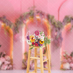 Aperturee - Aperturee Pink Arch Wall Greenery Floral Light Wedding Backdrop