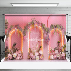 Aperturee - Aperturee Pink Arch Wall Greenery Floral Light Wedding Backdrop