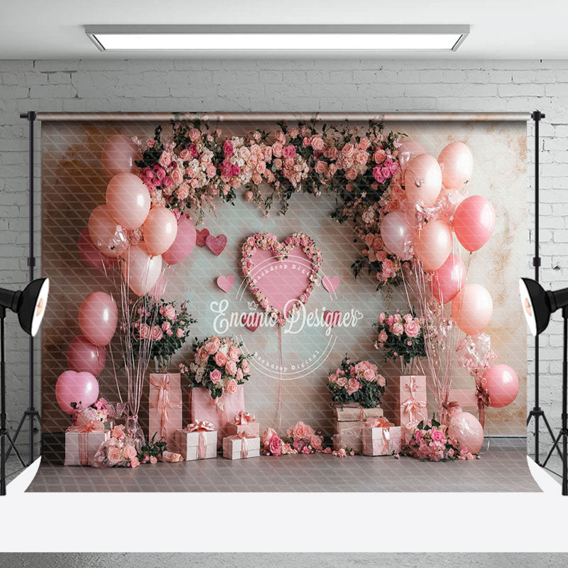 Aperturee - Aperturee Pink Balloon Arch Floral Gift Valentines Day Backdrop