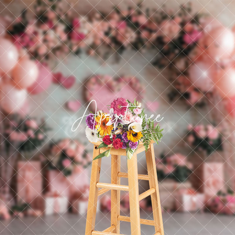 Aperturee - Aperturee Pink Balloon Arch Floral Gift Valentines Day Backdrop