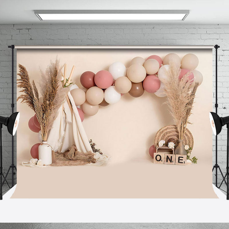 Aperturee - Aperturee Pink Balloon Arch One Dream House Birthday Backdrop