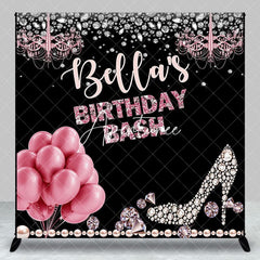 Aperturee - Aperturee Pink Balloon Diamonds Custom Name Birthday Backdrop