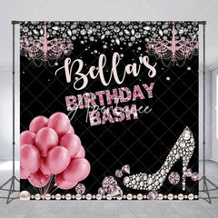 Aperturee - Aperturee Pink Balloon Diamonds Custom Name Birthday Backdrop