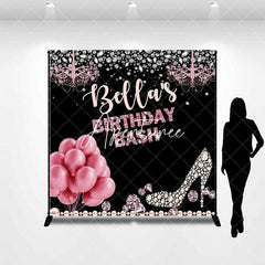 Aperturee - Aperturee Pink Balloon Diamonds Custom Name Birthday Backdrop