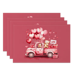 Aperturee - Aperturee Pink Balloon Truck Valentines Day Set Of 4 Placemats