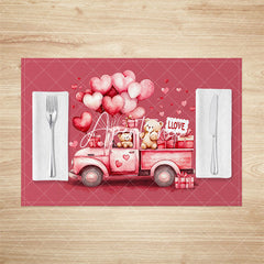 Aperturee - Aperturee Pink Balloon Truck Valentines Day Set Of 4 Placemats