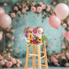 Aperturee - Aperturee Pink Balloons Arch Floral Valentines Day Backdrop