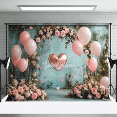 Aperturee - Aperturee Pink Balloons Arch Floral Valentines Day Backdrop