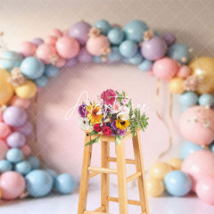 Aperturee - Aperturee Pink Balloons Garland Birthday Cake Smash Backdrop