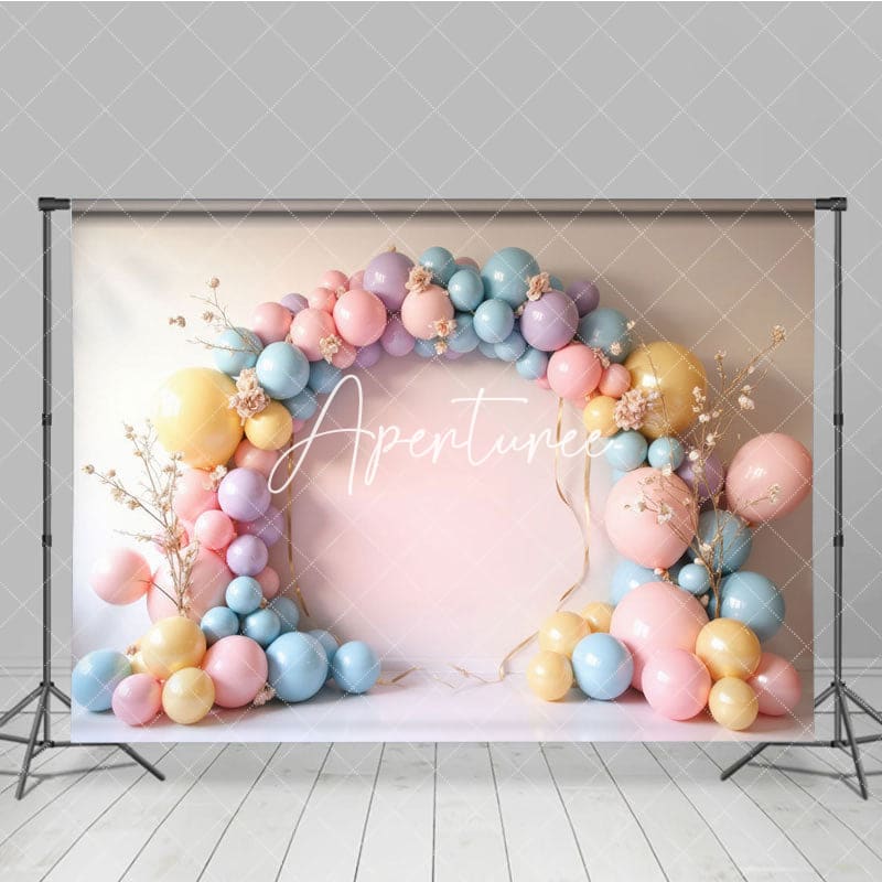 Aperturee - Aperturee Pink Balloons Garland Birthday Cake Smash Backdrop