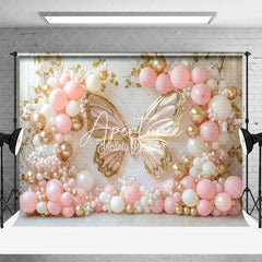 Aperturee - Aperturee Pink Balloons Pearl Butterfly Cake Smash Backdrop