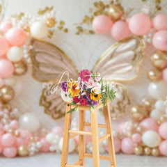 Aperturee - Aperturee Pink Balloons Pearl Butterfly Cake Smash Backdrop