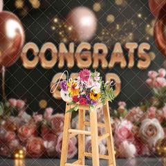 Aperturee - Aperturee Pink Balloons Romantic Rose Congrats Grad Backdrop