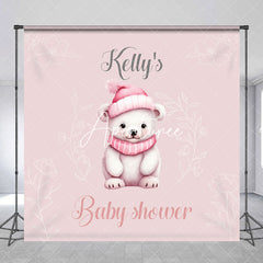 Aperturee - Aperturee Pink Bear Floral Custom Name Baby Shower Backdrop