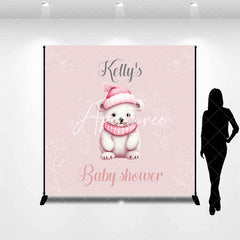 Aperturee - Aperturee Pink Bear Floral Custom Name Baby Shower Backdrop