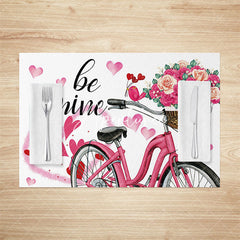 Aperturee - Aperturee Pink Bike Floral Romantic Be Mine Set Of 4 Placemats