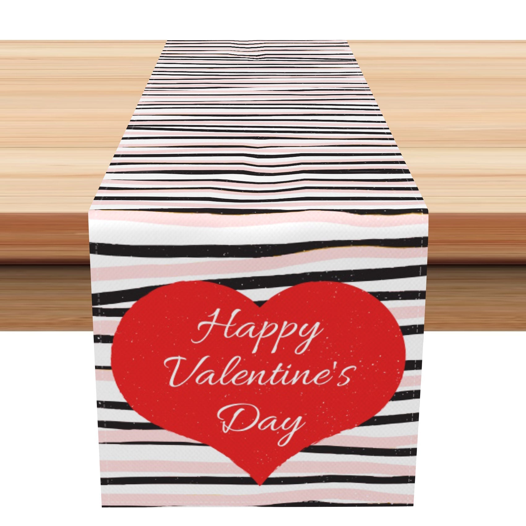 Aperturee - Aperturee Pink Black Abstract Stripe Valentines Day Table Runner