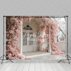 Aperturee - Aperturee Pink Blooming Flower White Door Spring Backdrop