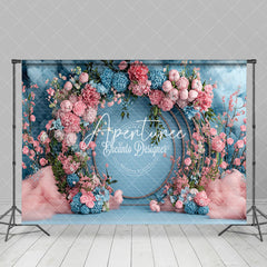 Aperturee - Aperturee Pink Blue Arch Floral Elegant Romantic Wall Backdrop