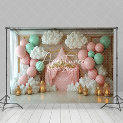 Aperturee - Aperturee Pink Blue Carnival Tent Cake Smash Photo Backdrop