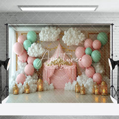 Aperturee - Aperturee Pink Blue Carnival Tent Cake Smash Photo Backdrop