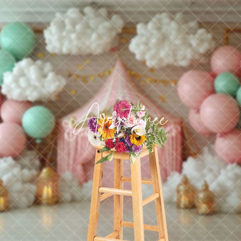 Aperturee - Aperturee Pink Blue Carnival Tent Cake Smash Photo Backdrop