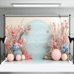 Aperturee - Aperturee Pink Blue Floral Modern Wall Wedding Photo Backdrop