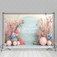 Aperturee - Aperturee Pink Blue Floral Modern Wall Wedding Photo Backdrop