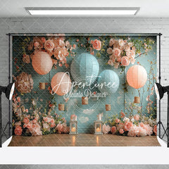 Aperturee - Aperturee Pink Blue Hot Air Balloon Floral Wedding Backdrop