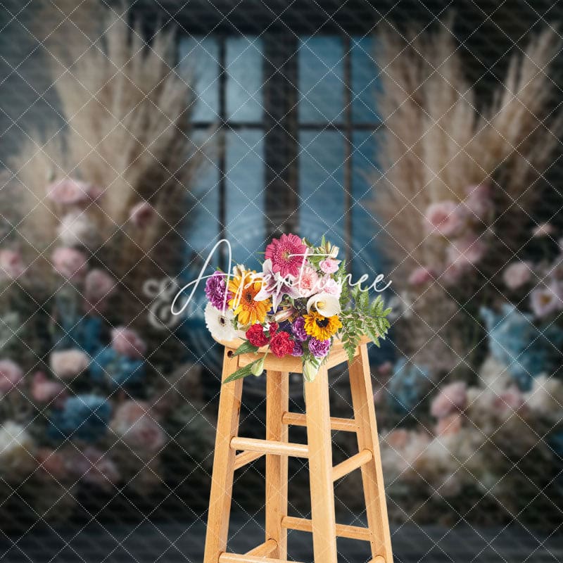 Aperturee - Aperturee Pink Blue Rose Door Boho Elegant Wedding Backdrop