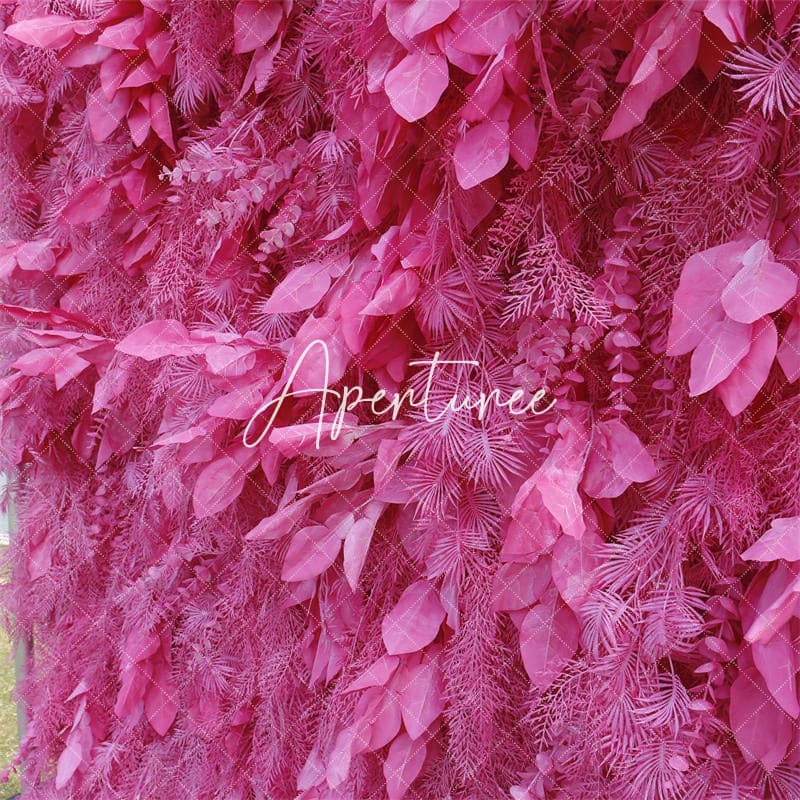 Aperturee - Aperturee Pink Boho Artificial Spruce Leaf Floral Wall Backdrop