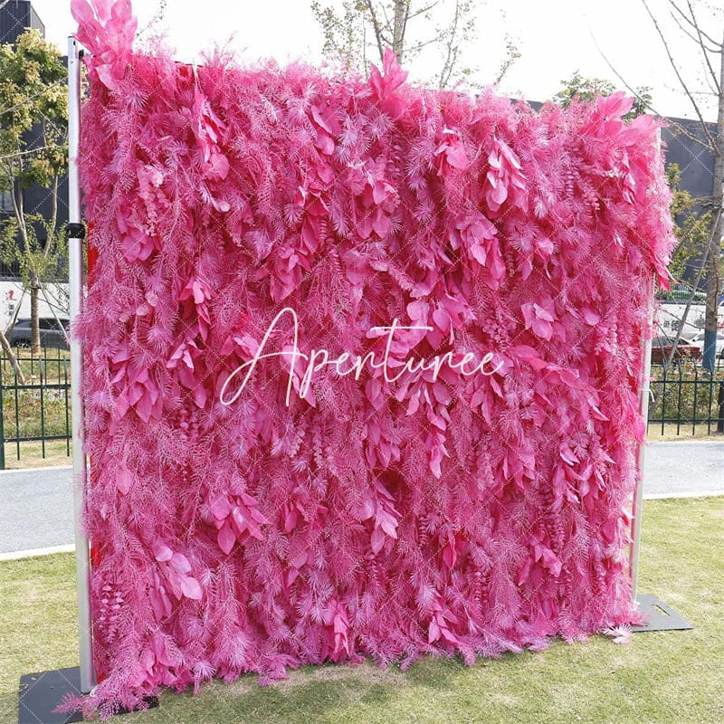 Aperturee - Aperturee Pink Boho Artificial Spruce Leaf Floral Wall Backdrop