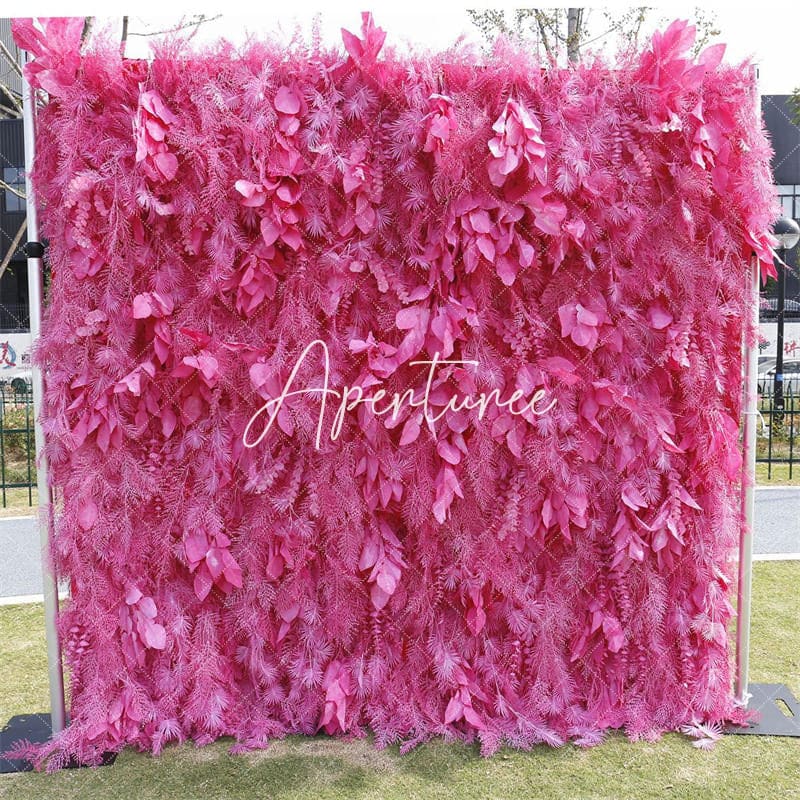 Aperturee - Aperturee Pink Boho Artificial Spruce Leaf Floral Wall Backdrop