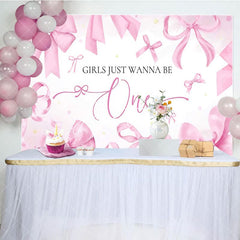 Aperturee - Aperturee Pink Bow Girls Just Wanna Be One Birthday Backdrop