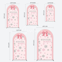 Aperturee - Aperturee Pink Bow Tie Snowflake Winter Onderland Arch Backdrop