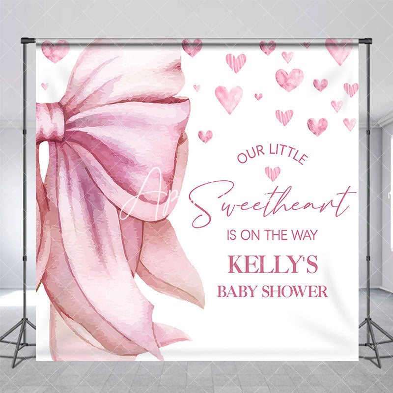 Aperturee - Aperturee Pink Bow Tie Sweatheart Custom Baby Shower Backdrop