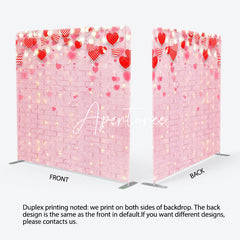 Aperturee - Aperturee Pink Brick Red Hearts Valentines Day Square Backdrop