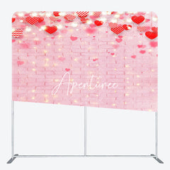 Aperturee - Aperturee Pink Brick Red Hearts Valentines Day Square Backdrop