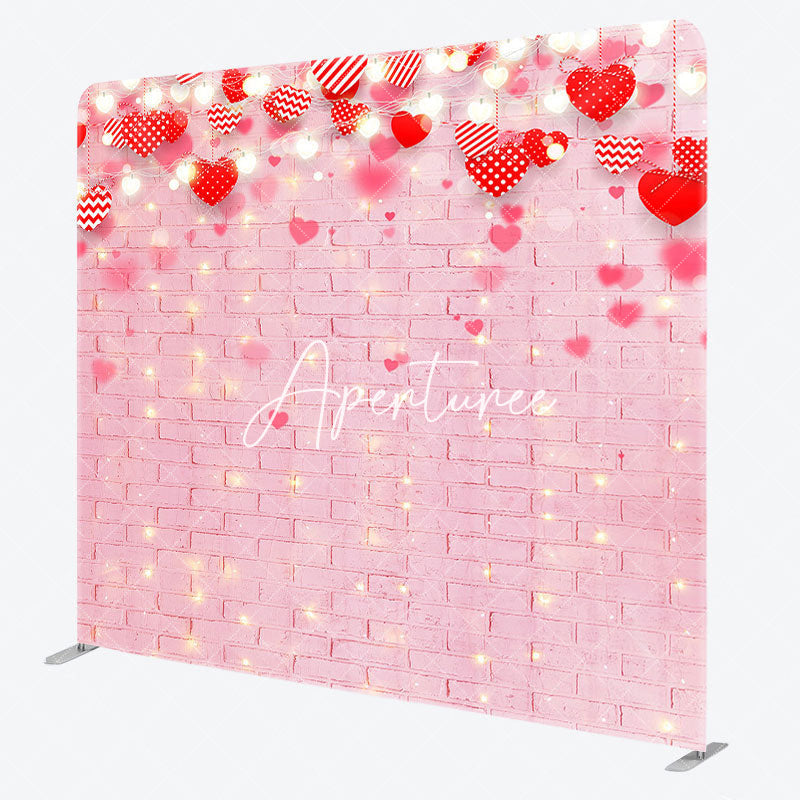 Aperturee - Aperturee Pink Brick Red Hearts Valentines Day Square Backdrop