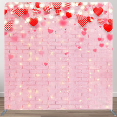 Aperturee - Aperturee Pink Brick Red Hearts Valentines Day Square Backdrop