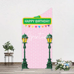 Aperturee - Aperturee Pink Brick Wall Old Lamp Happy Birthday Arch Backdrop