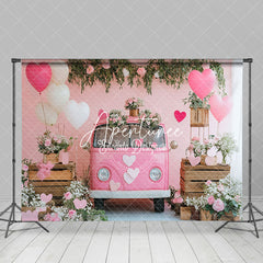 Aperturee - Aperturee Pink Bus Floral Plant Romantic Valentines Day Backdrop