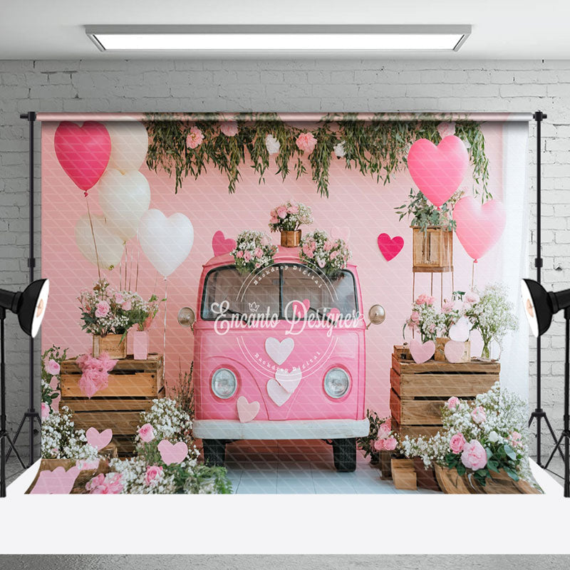 Aperturee - Aperturee Pink Bus Floral Plant Romantic Valentines Day Backdrop